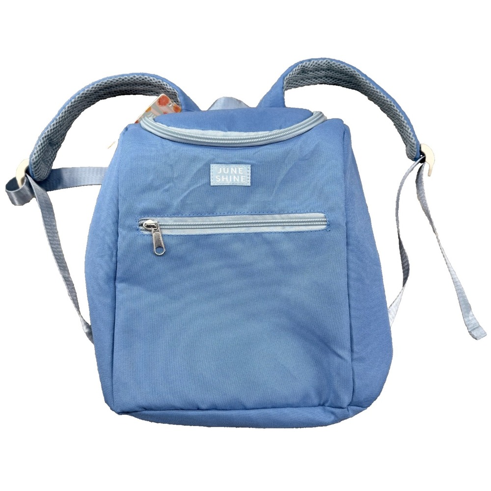 June Shine Insulated Cooler Backpack Blue Soft Cooler Bag Zipper Pockets 10x13